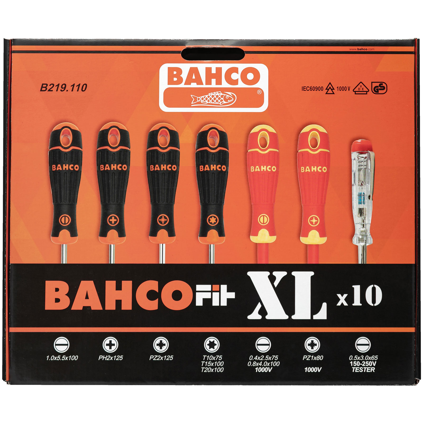 Bahco B219 110 BahcoFit XL Screwdriver Set 10 Piece SL PH PZ TX