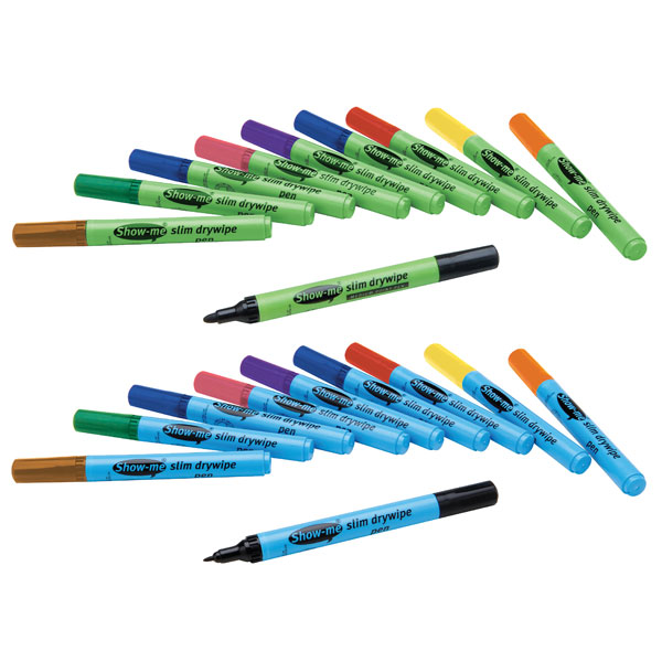 Show-me Dry Wipe Marker Pens Fine Assorted Colours Pack of 10