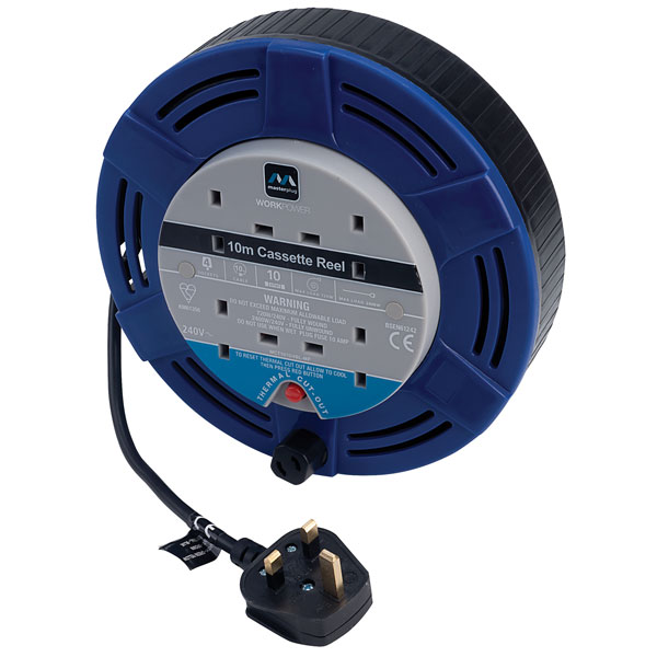 Masterplug MCT1010/4BL 4 Socket Cassette Extension Reel 10m 10A
