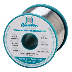 Warton Metals Omega II Fast Flow 2% Lead Free and Rosin Free Solder Wire