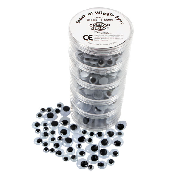  5-stack of Wiggly Eyes, Black, 5 Sizes