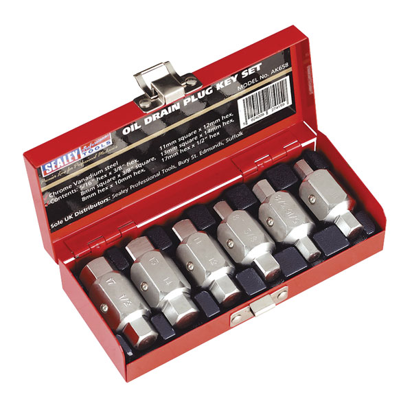 Sealey AK658 Oil Drain Plug Key Set 6pc Double End