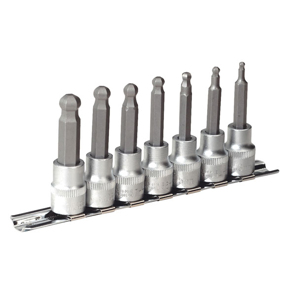 Sealey AK621 Hex Ball-end Socket Bit Set 7pc Metric 3/8"sq Drive 62mm