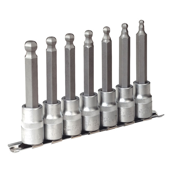 Sealey AK622 Hex Ball-end Socket Bit Set 7pc 100mm 1/2"sq Drive Metric
