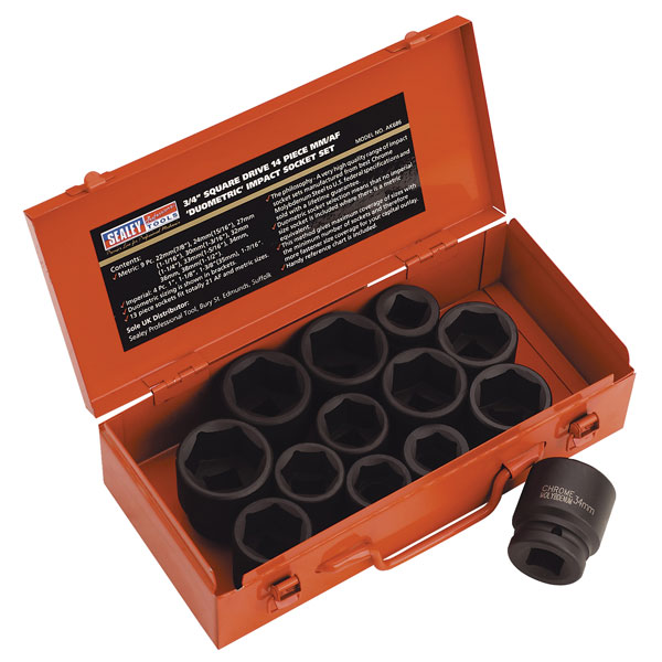 Sealey AK686 Impact Socket Set 13pc 3/4"sq Drive Metric/imperial