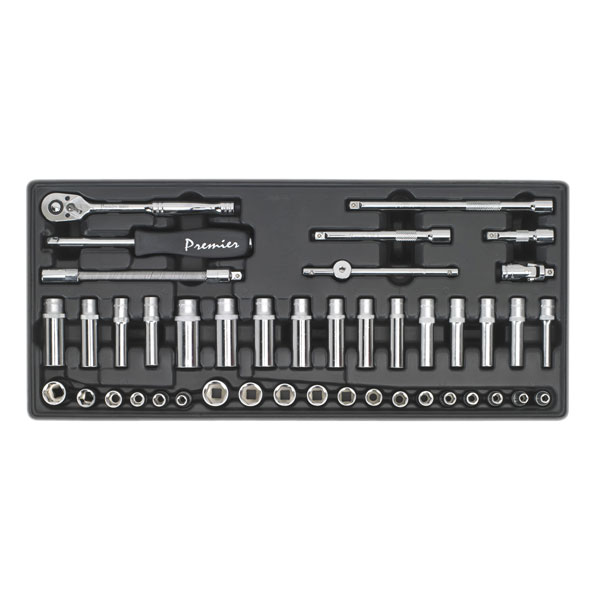 Sealey TBT19 Tool Tray with Socket Set 1/4"sq Drive 43pc