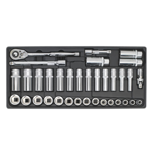 Sealey TBT20 Tool Tray with Socket Set 3/8"sq Drive 35pc