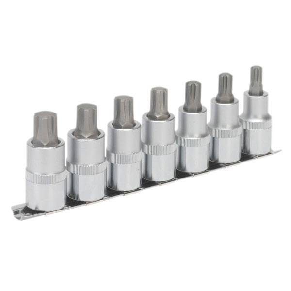 Sealey AK6234 Ribe Socket Bit Set 7pc 1/2"sq Drive 55mm