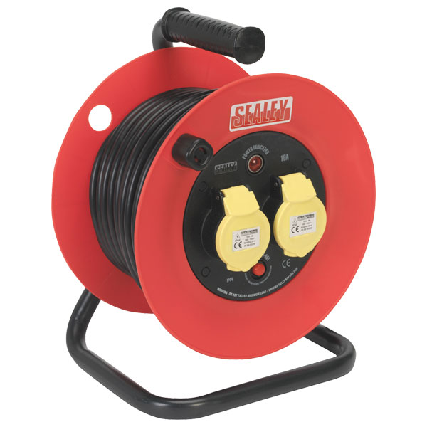 Sealey CR12515 Cable Reel 25m 2 x 110V 1.5mm² Heavy-Duty Thermal Trip