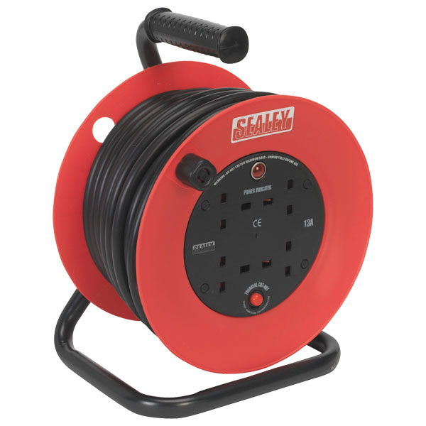 Sealey CR22525 Cable Reel 25mtr 4 x 230V 2.5mm² Heavy-duty Thermal...