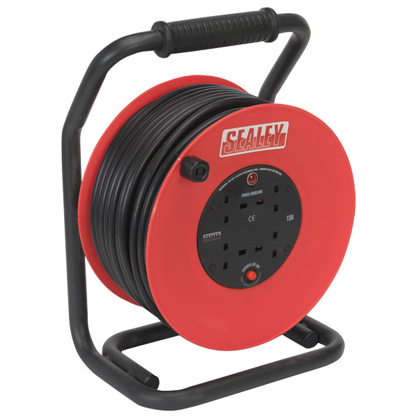 Sealey CR25025 Cable Reel 50mtr 4 x 230V 2.5mm² Heavy-duty Thermal...