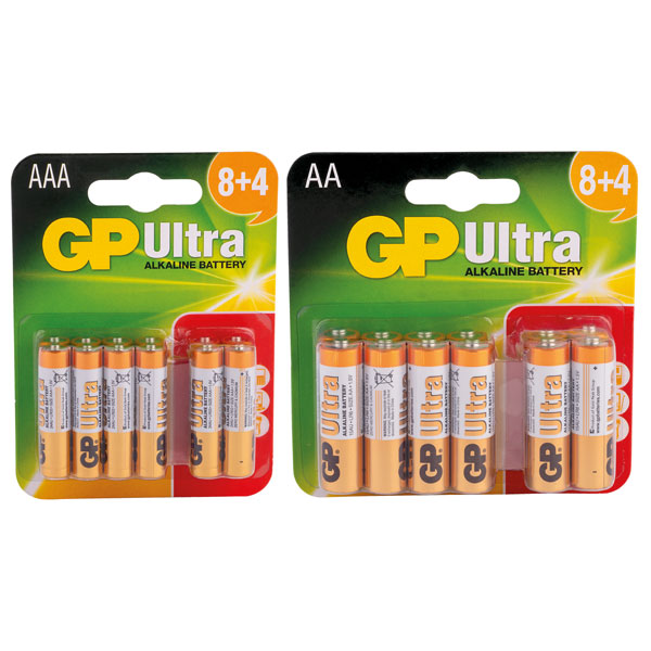 GP GPPCA15AU080 Ultra Alkaline AA Batteries - Pack of 8 + 4 Free