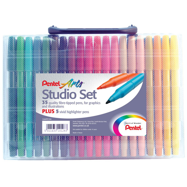 Pentel S360PP/35A Studio Set (35 Fibre Pens - 5 Highlighters)
