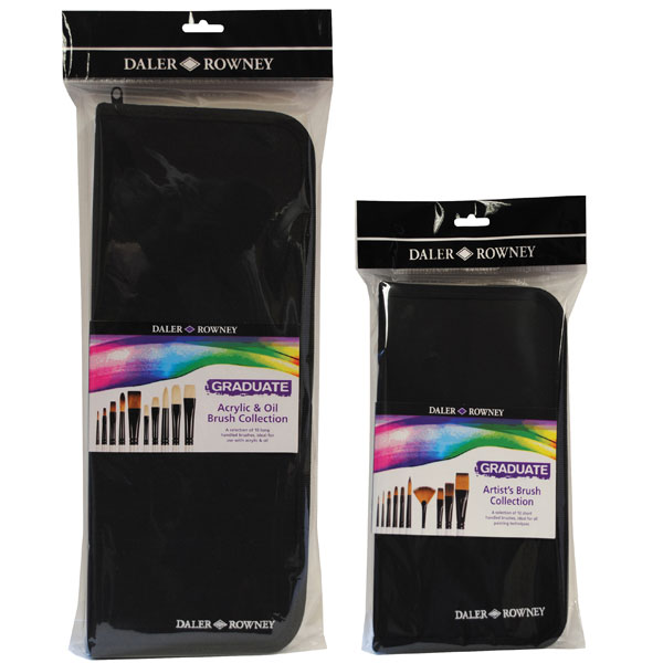 Daler Rowney 10 Long Handle Acrylic and Oil Brushes in Zip Case