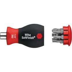 Wiha SoftFinish Stubby Screwdriver Handle with Bit Magazine & 6x 1/4in. Hex Bits