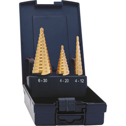 Exact 3-piece HSS, TiALN & TiN Industrial Step Drill Sets