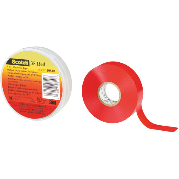 ™ 80611211568 Scotch 35 Weatherproof Adhesive PVC Tape Red 19mm x 20m