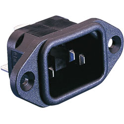 Bulgin IEC Socket Panel Mount Cold Device with Flange 250V 10A Black Faston