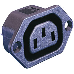 Bulgin Mains Socket Panel Mount with Flange 250V AC 10A Black Faston