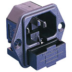 Bulgin Mains Socket Panel Mount Fused with Flange 250V AC 10A Black Faston