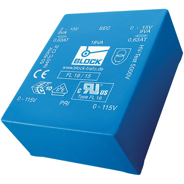 Block FL 14/18, 14 VA low profile PCB transformer 2 x 115 V to 2 x...