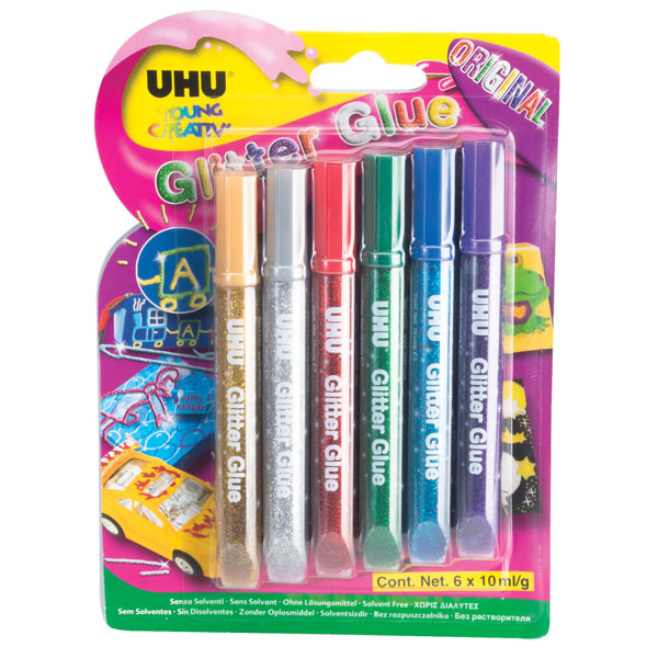 UHU 3-39017 Glitter Glue Pens - Original 6 x 10ml