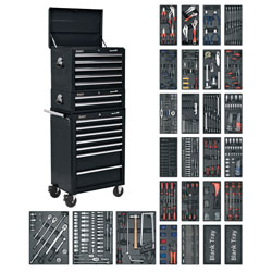 Tool Chest 14 Drawer - Ball Bearing Runners - Black + 1179pc Tool Kit