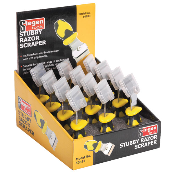 Siegen S0883 Razor Scraper Stubby Display Box of 12