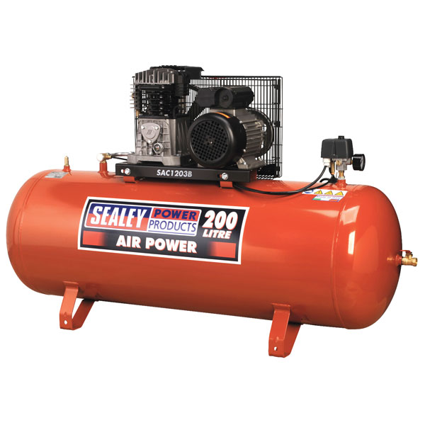 Sealey SAC1203B Compressor 200ltr Belt Drive 3hp with Cast Cylinders