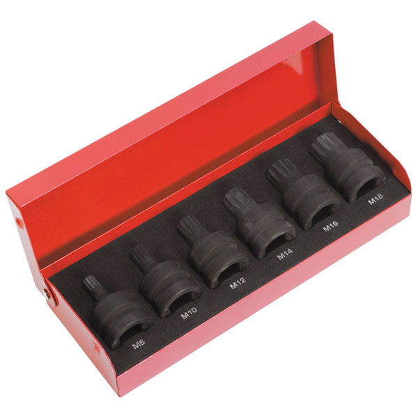 Sealey AK5608 Impact Spline Socket Bit Set 6pc 1/2"Sq Drive