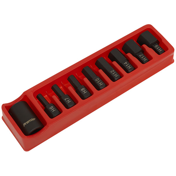 Sealey AK5609 Impact Hex Bit & Holder Set 9pc 1/2"Sq Drive