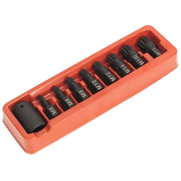 Sealey AK5611 Impact Spline Bit & Holder Set 9pc 1/2"Sq Drive