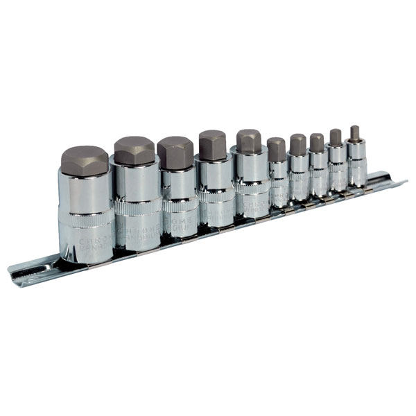  AK6229 Hex Socket Bit Set 10pc Stubby 1/4", 3/8" & 1/2"Sq Drive