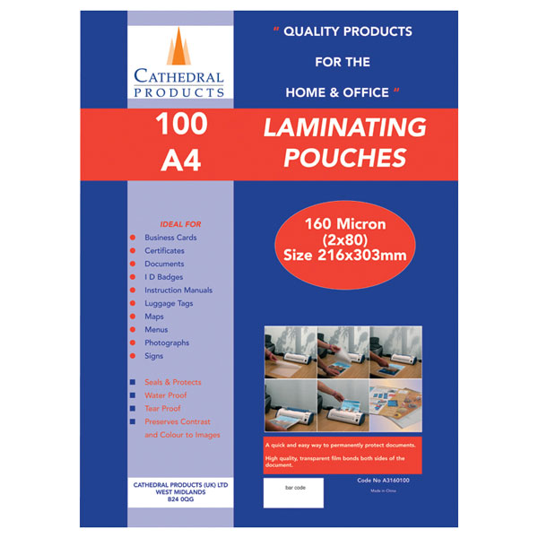 Cathedral Laminating Pouches, 250 Micron A4, 20 Pouches A425020