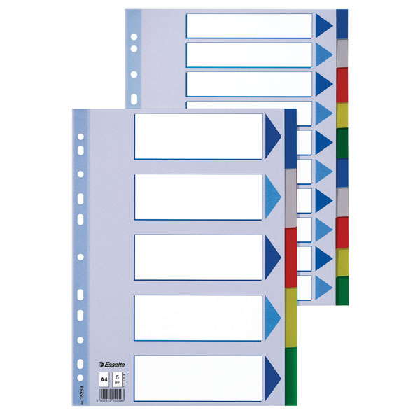  15259 Multicoloured Polypropylene Divider A4 5 Part 115µ PP