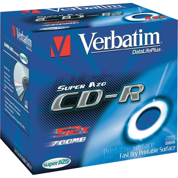 Image of Verbatim 43438 CD-R AZO Wide Inkjet Printable No ID Brand 52x 700M...