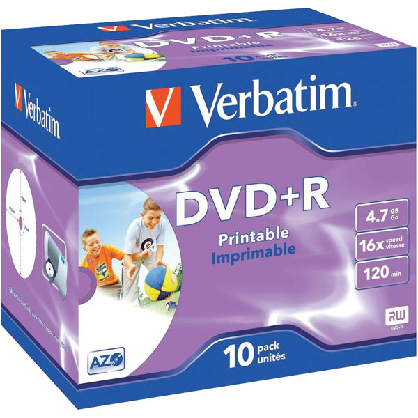Image of Verbatim 43533 DVD-R Wide Inkjet Printable No ID Brand 16x 4.7GB -...