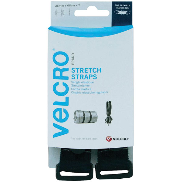 VELCRO® Brand VEL-EC60324 25mm x 68cm Adjustable Stretch Strap - Black - 2pc