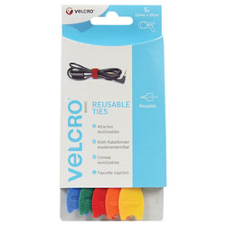 VELCRO® Brand 12mm x 20cm Reusable Ties - Black/Multi-Colour