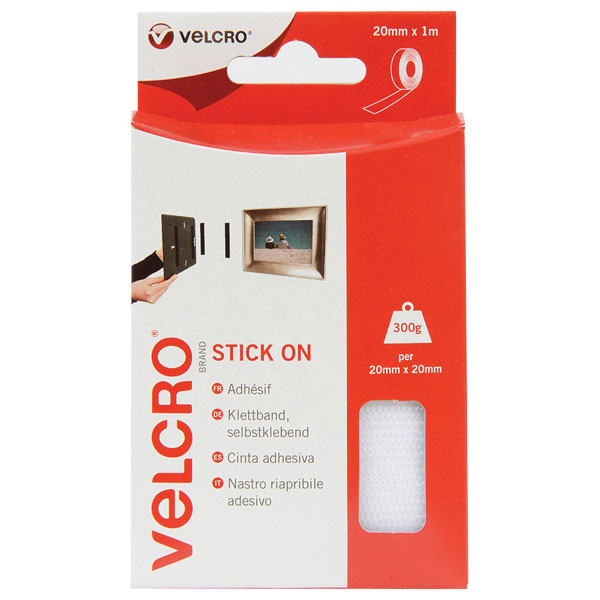 VELCRO® Brand VEL-EC60224 Stick On Roll 20mm x 50cm - White
