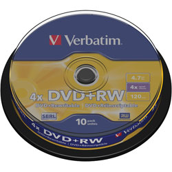 Verbatim DVDs 4.7GB Recordable/Rewritable Matt Silver