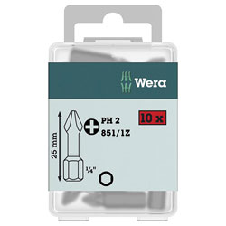 Wera Classic 1/4in Hexagon Drive Phillips Bits, Packs of 10