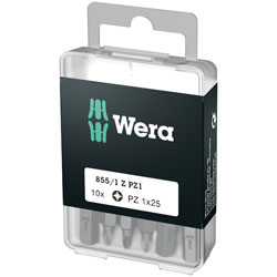 Wera 855/1 Classic Tough Pozidriv Screwdriver Bits, Pack of 10 Range