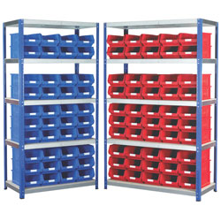 Eco-Rax TC Bin Kit Shelving Bays with Blue/Red Containers