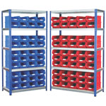 Eco-Rax TC Bin Kit Shelving Bays with Blue/Red Containers