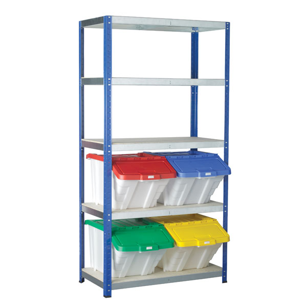 Eco-Rax Shelving Bay 1800 x 900 x 450mm 4 x Multi-Functional Containers - Blue