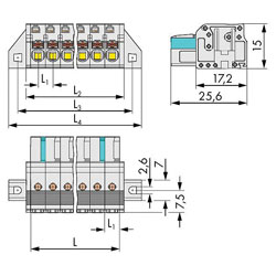 WAGO Female MCS-MIDI 5mm with Fixing Flanges & Push Buttons 