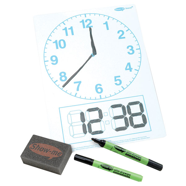 Show-me A4 Clock Face Drywipe Boards - Bulk box of 100 sets