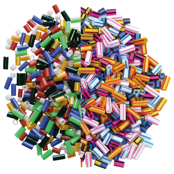  Striped Straw Beads, Assorted Colours & Sizes (approx 1000)