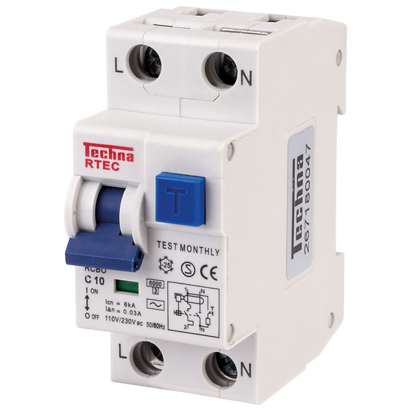  RTECX6-2C10-030 6kA RCBO 2 Pole C 10A 30mA Type AC